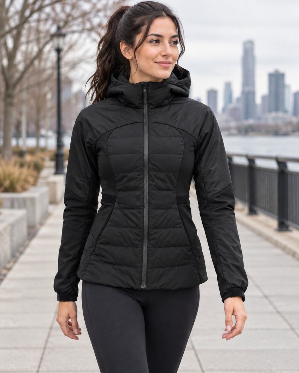 Lululemon Down For It All Jacket Black Hooded Puffer Running Coat Women's 2